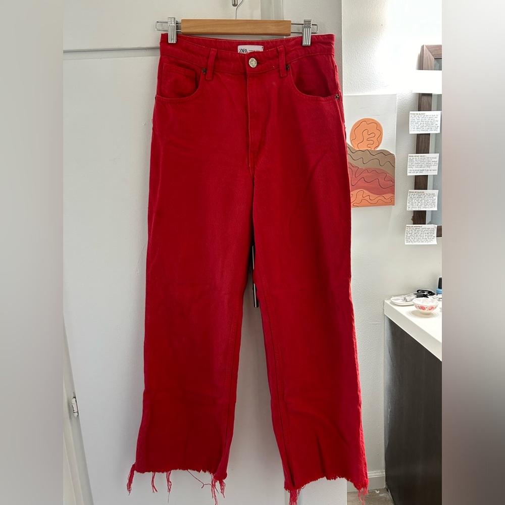 Red Zara high rise jeans. Size 6